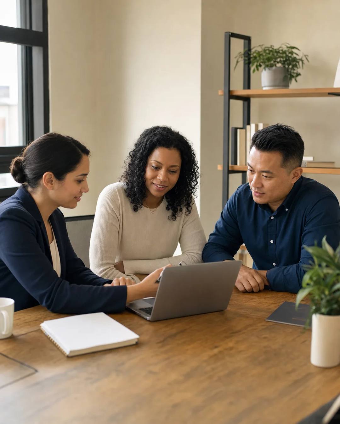 Small-business owner and advisors planning business formation and bookkeeping