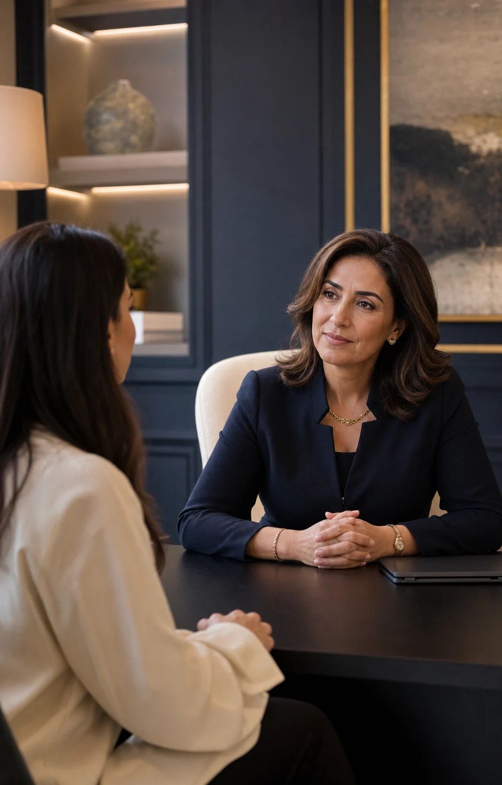 Professional advisor listening carefully during a private client consultation