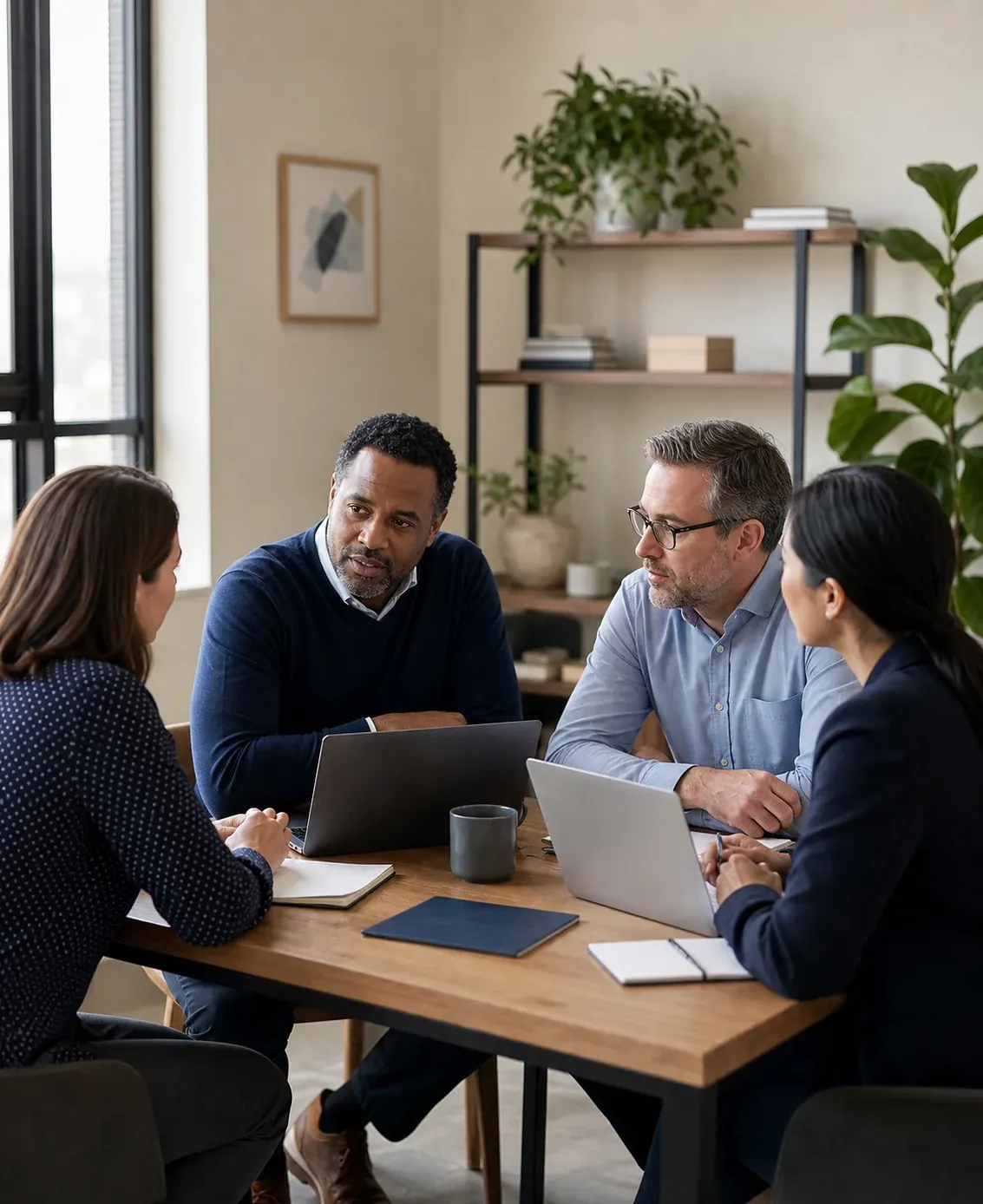 Professionals working together in a bright, welcoming office